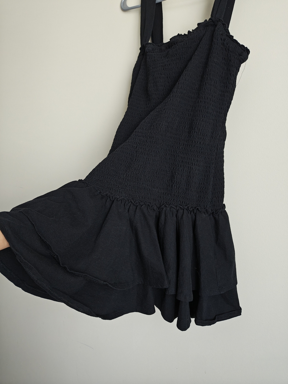 American Eagle Outfitters Black Smocked Tiered Mini Dress with Adjustable Straps - Picture 6 of 11
